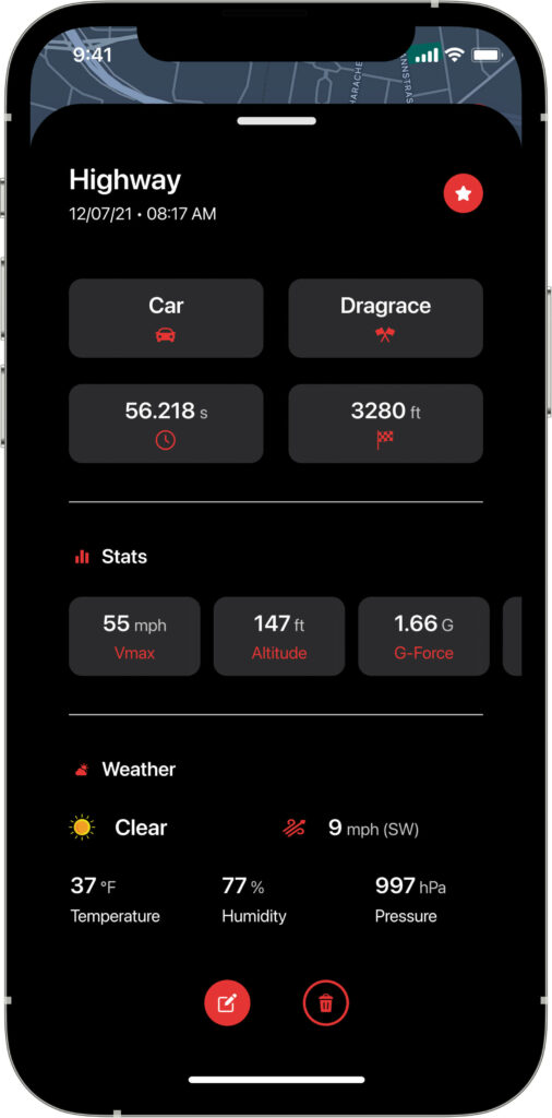 Screenshot of the Quartermile app