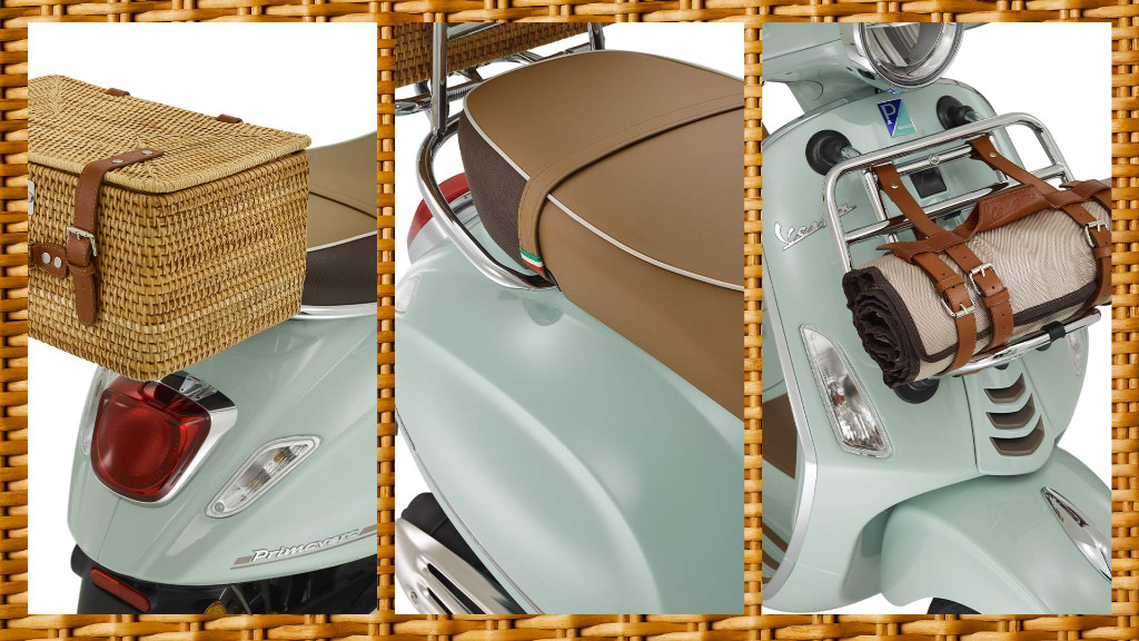 Close-up of various details of the Vespa Primavera Pic Nic